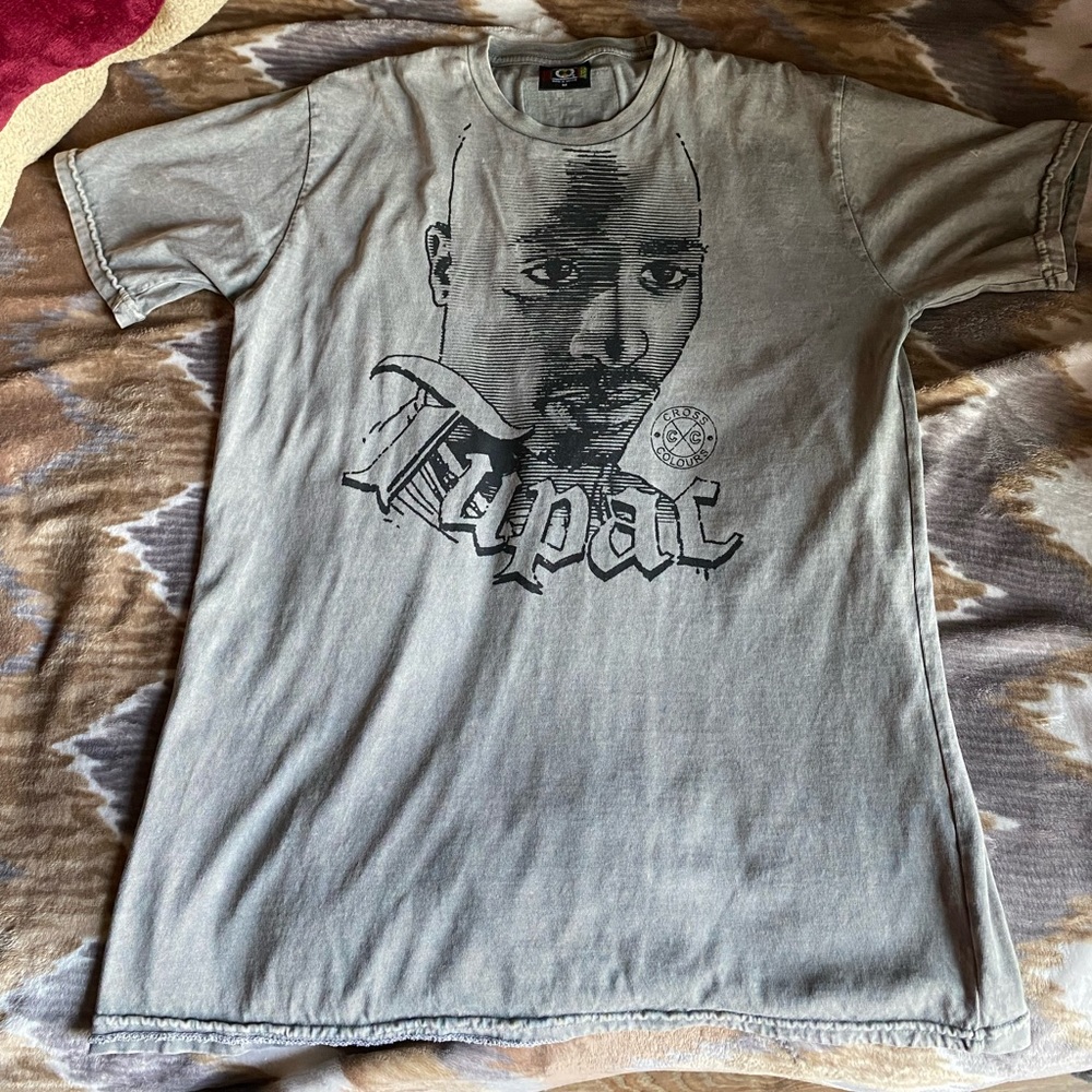 Cross Colours Tupac Stencil T-Shirt Gray Mineral - Gem